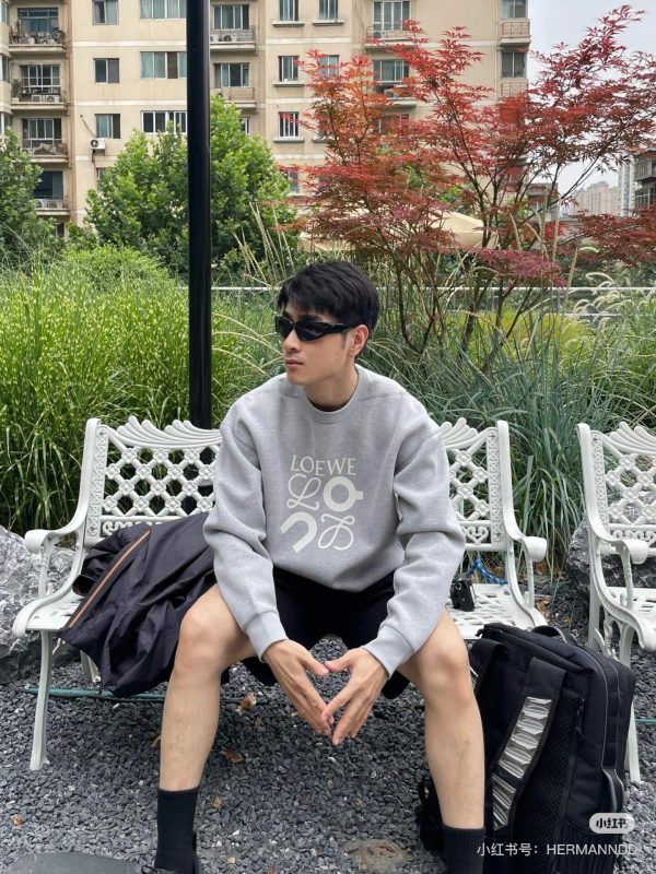 Loewe Anagram Embroidered Crew Neck Sweatshirt- Grey (3) Loewe Anagram Embroidered Crew Neck Sweatshirt- Grey