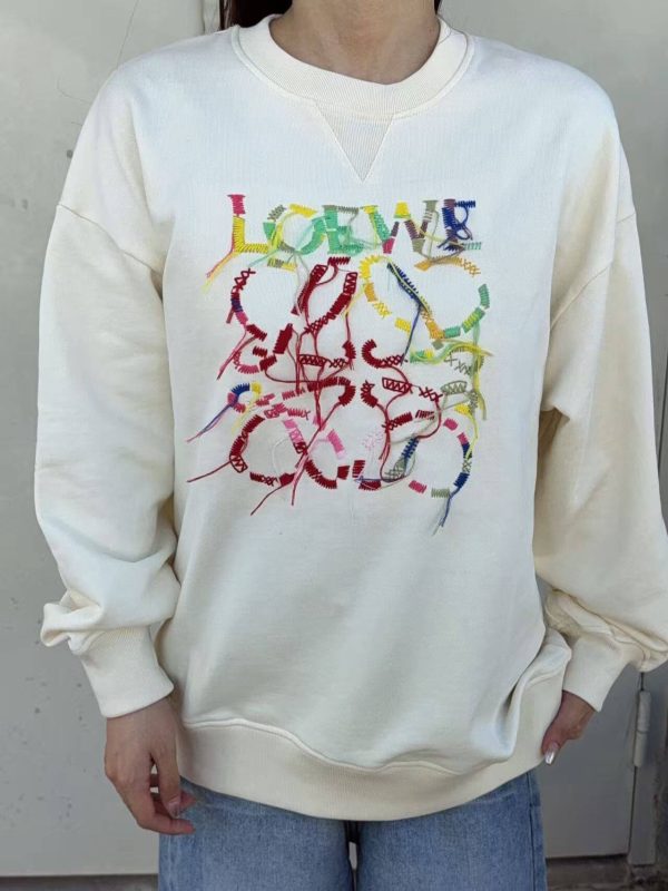 Loewe Anagram Tassel Color Block Crew Neck Sweatshirt- Beige (1) Loewe Anagram Tassel Color Block Crew Neck Sweatshirt- Beige