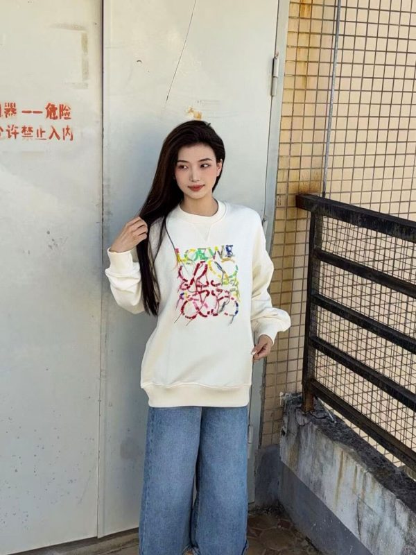 Loewe Anagram Tassel Color Block Crew Neck Sweatshirt- Beige (2) Loewe Anagram Tassel Color Block Crew Neck Sweatshirt- Beige