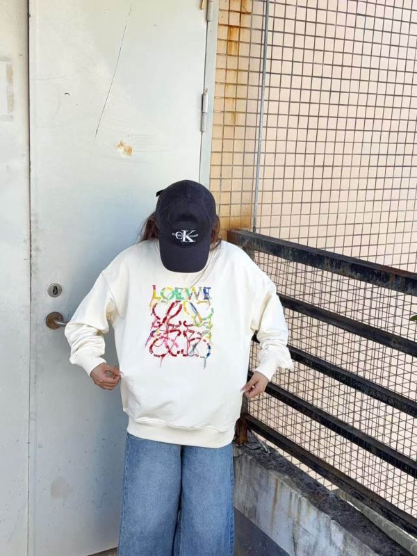 Loewe Anagram Tassel Color Block Crew Neck Sweatshirt- Beige (4) Loewe Anagram Tassel Color Block Crew Neck Sweatshirt- Beige