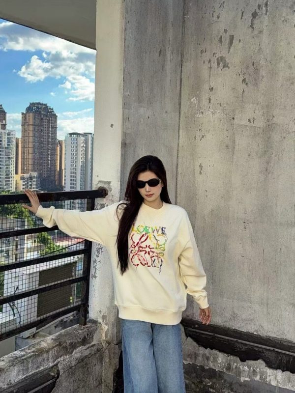 Loewe Anagram Tassel Color Block Crew Neck Sweatshirt- Beige (5) Loewe Anagram Tassel Color Block Crew Neck Sweatshirt- Beige