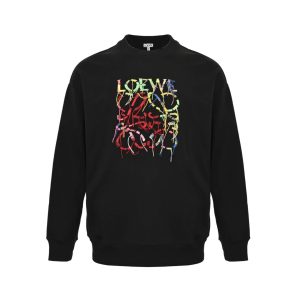 Loewe Anagram Tassel Color Block Crew Neck Sweatshirt- Black
