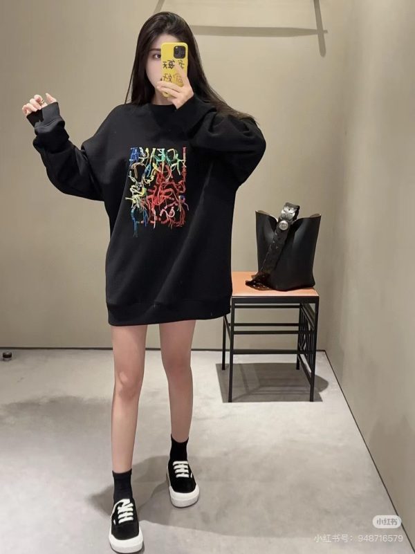 Loewe Anagram Tassel Color Block Crew Neck Sweatshirt- Black