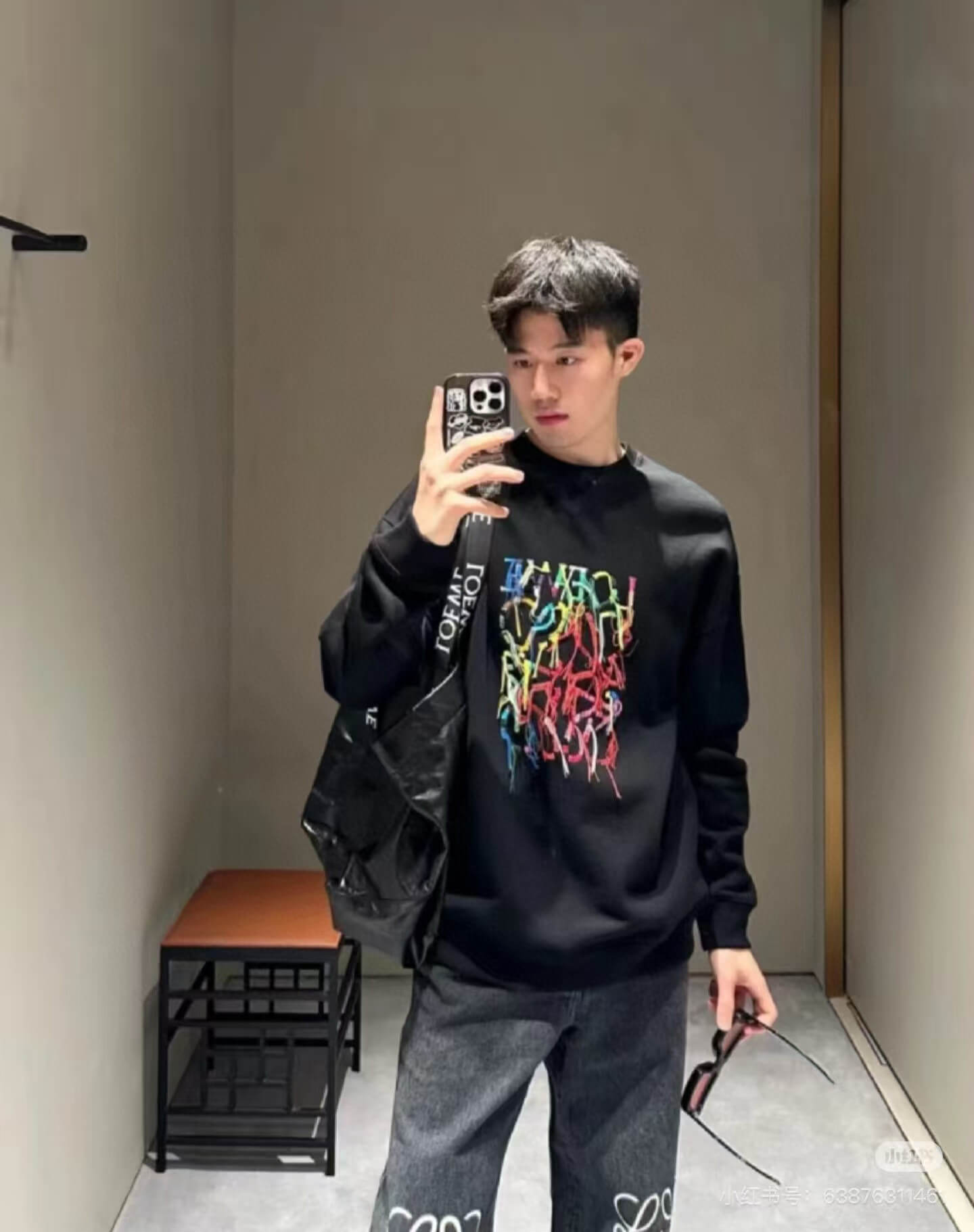 Loewe Anagram Tassel Color Block Crew Neck Sweatshirt- Black 11 Loewe Anagram Tassel Color Block Crew Neck Sweatshirt- Black - Image 11