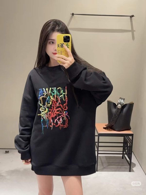 Loewe Anagram Tassel Color Block Crew Neck Sweatshirt- Black