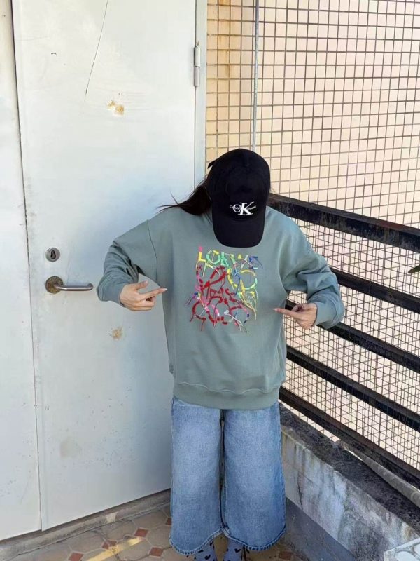 Loewe Anagram Tassel Color Block Crew Neck Sweatshirt- Green