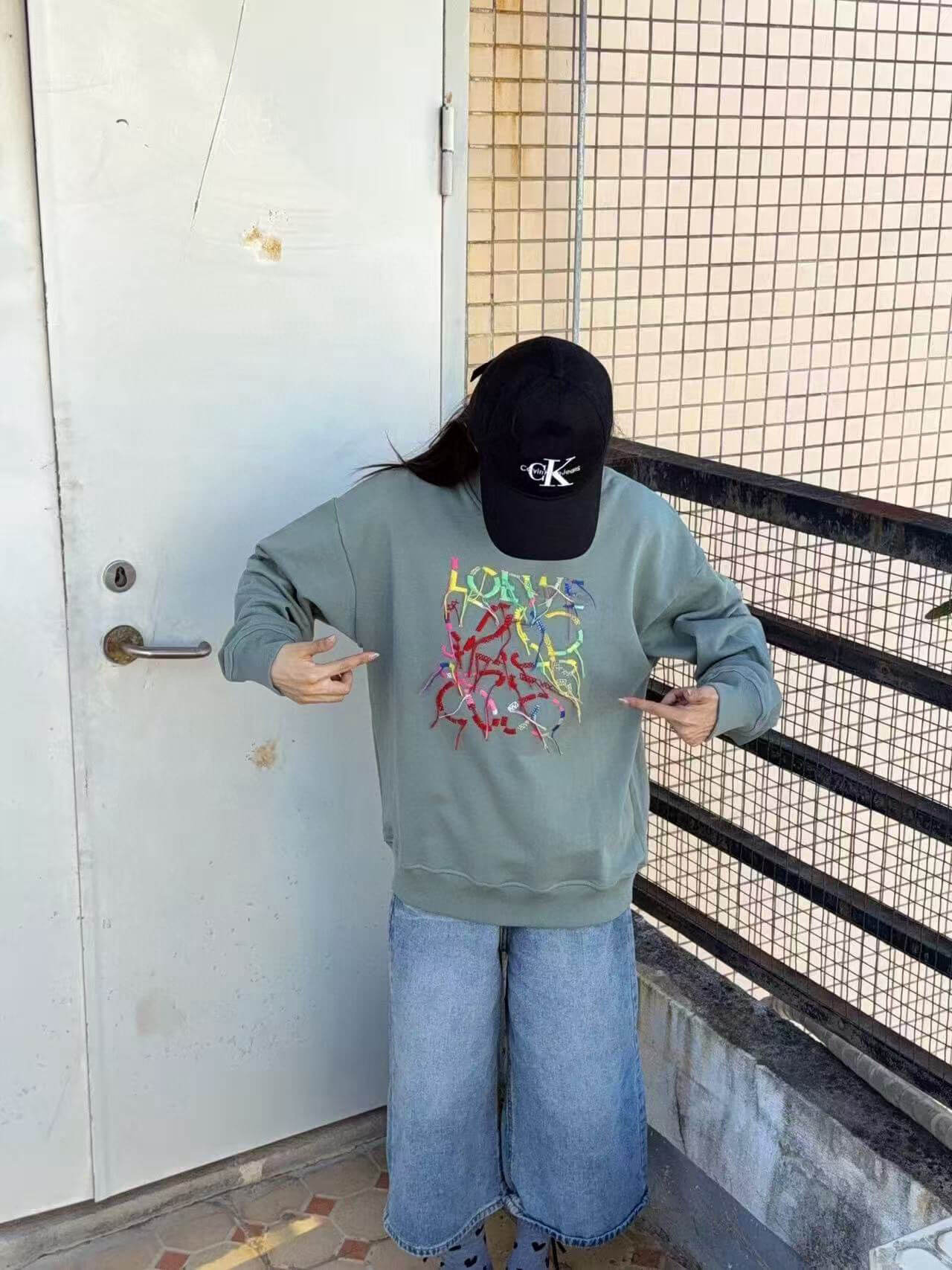 Loewe Anagram Tassel Color Block Crew Neck Sweatshirt- Green 6 Loewe Anagram Tassel Color Block Crew Neck Sweatshirt- Green - Image 6