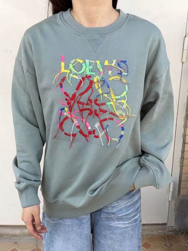 Loewe Anagram Tassel Color Block Crew Neck Sweatshirt- Green