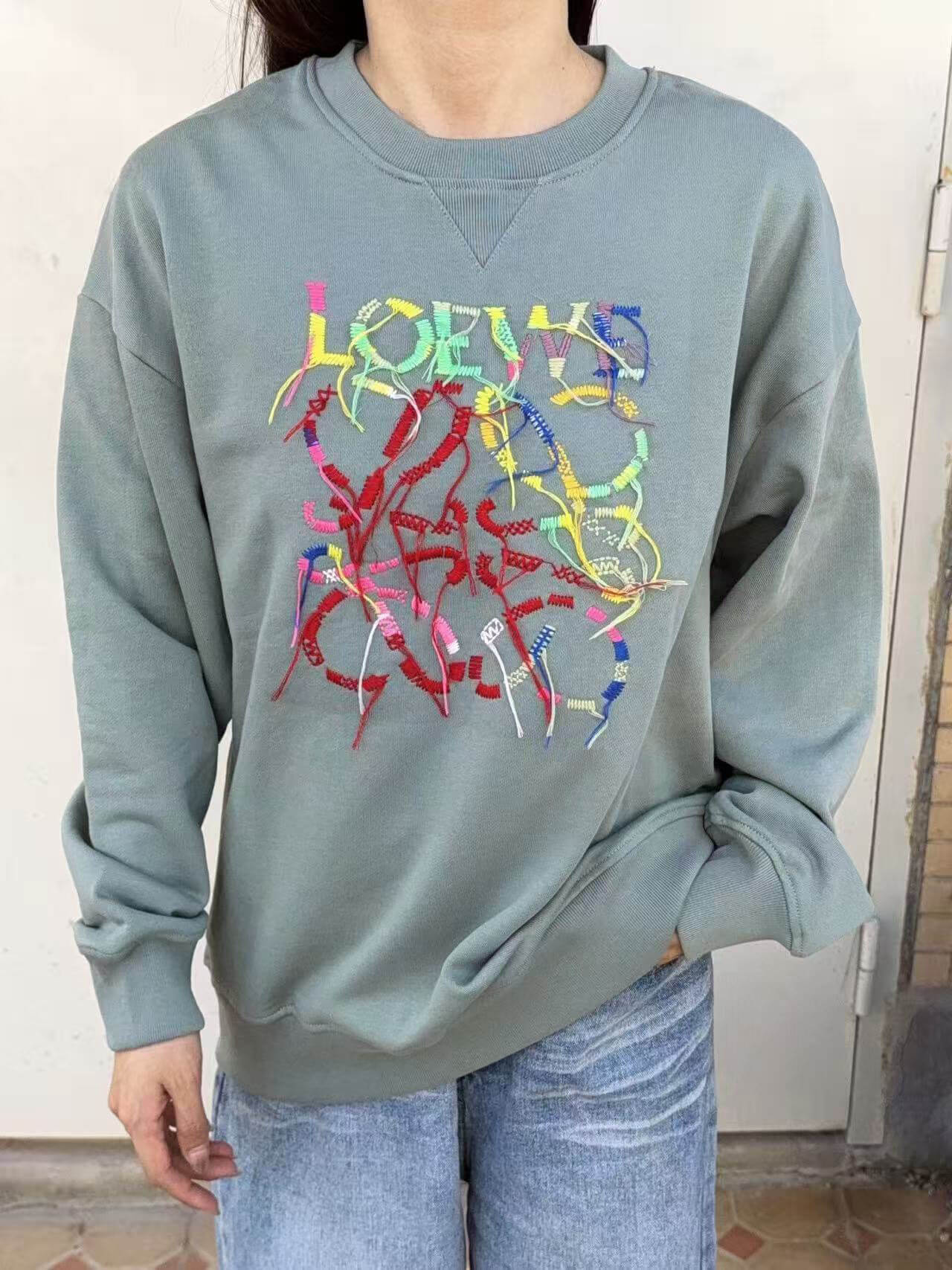 Loewe Anagram Tassel Color Block Crew Neck Sweatshirt- Green 8 Loewe Anagram Tassel Color Block Crew Neck Sweatshirt- Green - Image 8