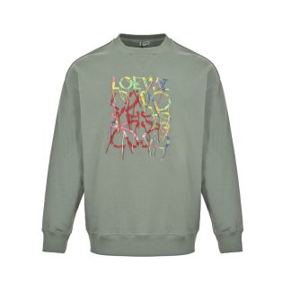 Loewe Anagram Tassel Color Block Crew Neck Sweatshirt- Green