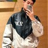 Louis Vuitton Graphic Leather Mix Tracktop- Grey-Green (1) Louis Vuitton Graphic Leather Mix Tracktop Jacket- Grey-Green