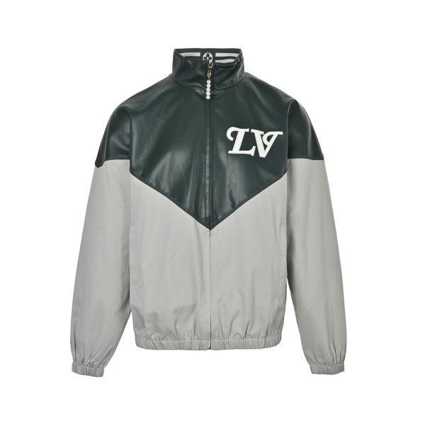 Louis Vuitton Graphic Leather Mix Tracktop- Grey-Green (12) Louis Vuitton Graphic Leather Mix Tracktop Jacket- Grey-Green