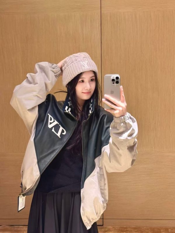 Louis Vuitton Graphic Leather Mix Tracktop- Grey-Green (3) Louis Vuitton Graphic Leather Mix Tracktop Jacket- Grey-Green