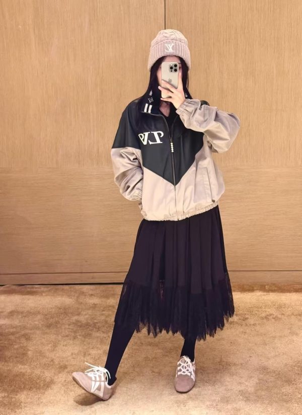 Louis Vuitton Graphic Leather Mix Tracktop- Grey-Green (4) Louis Vuitton Graphic Leather Mix Tracktop Jacket- Grey-Green