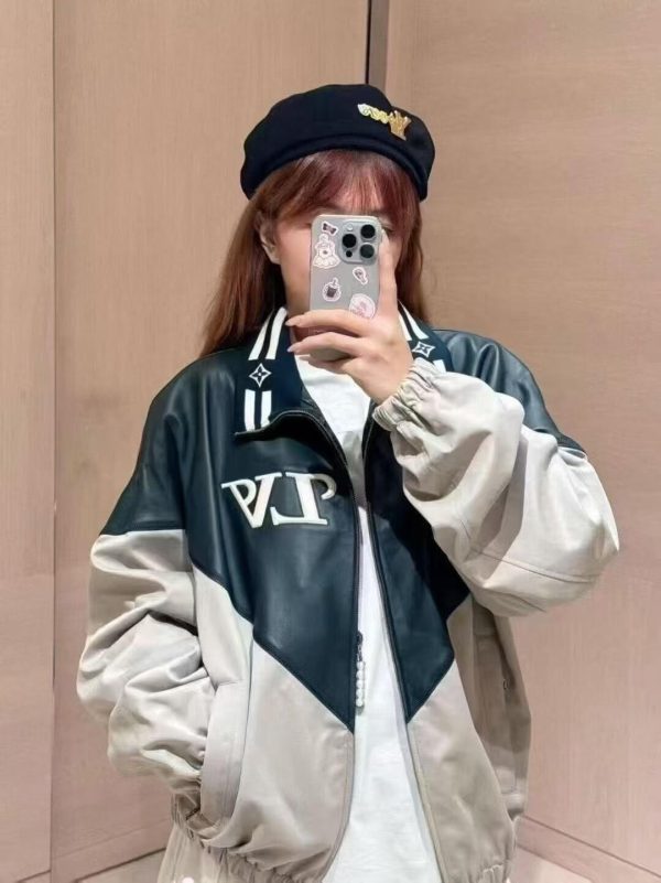 Louis Vuitton Graphic Leather Mix Tracktop- Grey-Green (5) Louis Vuitton Graphic Leather Mix Tracktop Jacket- Grey-Green