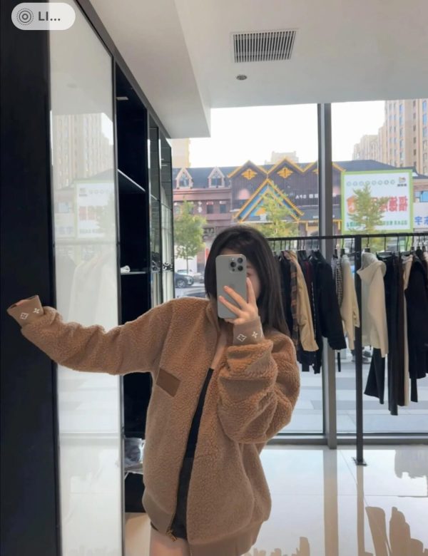 Louis Vuitton Leather Patch Fleece Blouson Jacket- Brown (4) Louis Vuitton Leather Patch Fleece Blouson Jacket- Brown