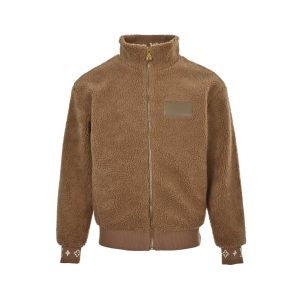 Louis Vuitton Leather Patch Fleece Blouson Jacket- Brown