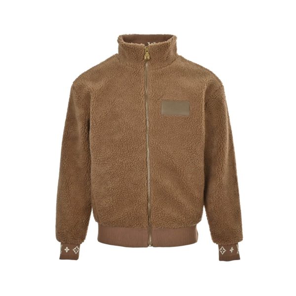 Louis Vuitton Leather Patch Fleece Blouson Jacket- Brown (8) Louis Vuitton Leather Patch Fleece Blouson Jacket- Brown