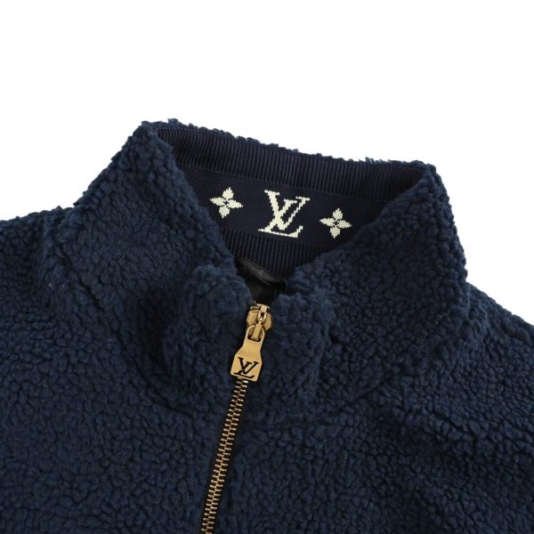 Louis Vuitton Leather Patch Fleece Blouson Jacket- Navy Blue