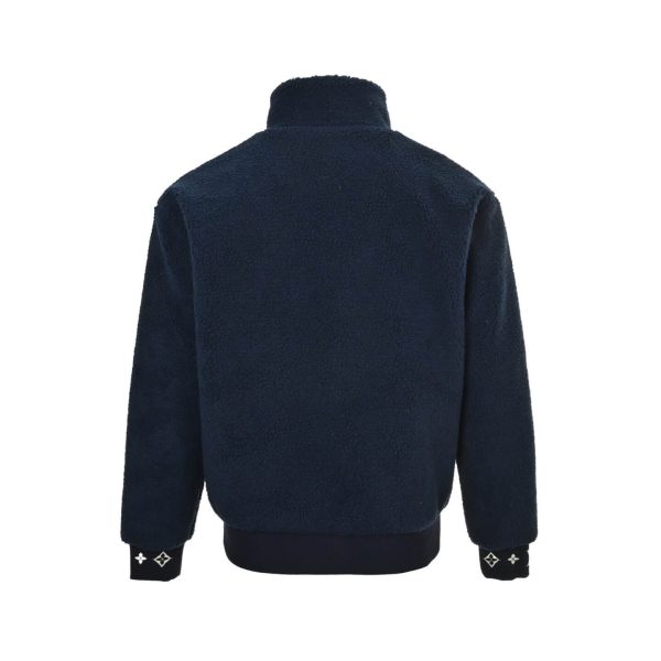 Louis Vuitton Leather Patch Fleece Blouson Jacket- Navy Blue