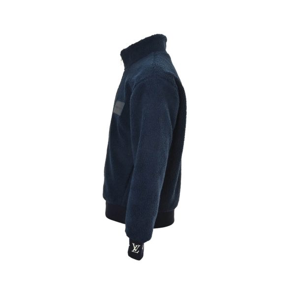 Louis Vuitton Leather Patch Fleece Blouson Jacket- Navy Blue