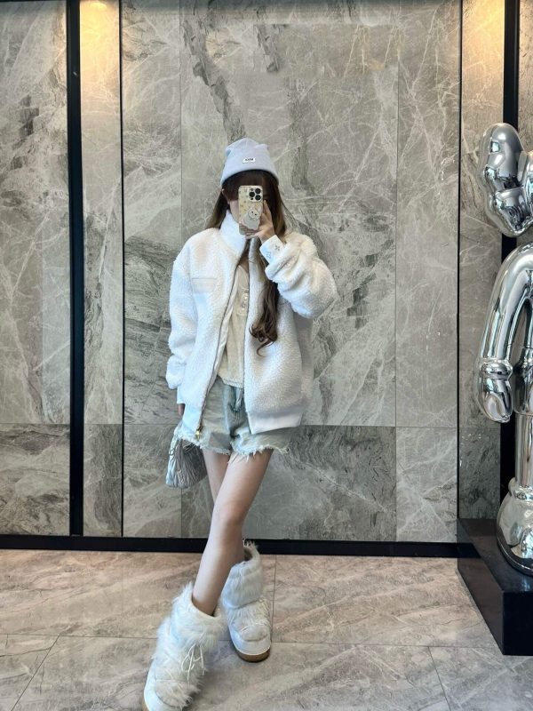 Louis Vuitton Leather Patch Fleece Blouson Jacket- White (3) Louis Vuitton Leather Patch Fleece Blouson Jacket- White