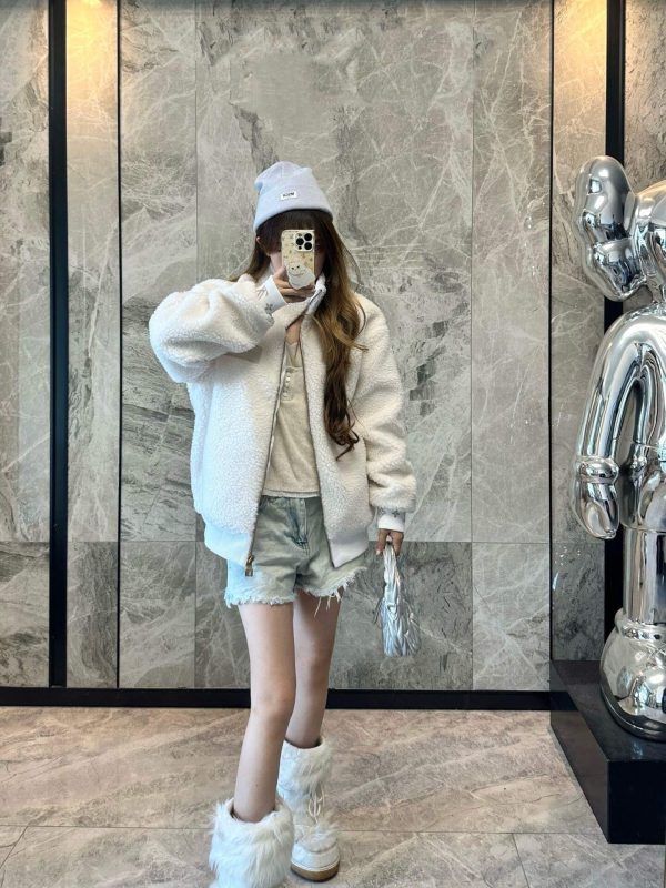 Louis Vuitton Leather Patch Fleece Blouson Jacket- White (7) Louis Vuitton Leather Patch Fleece Blouson Jacket- White