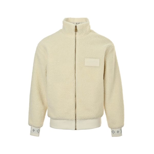 Louis Vuitton Leather Patch Fleece Blouson Jacket- White (9) Louis Vuitton Leather Patch Fleece Blouson Jacket- White