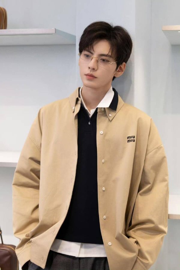 Miu Miu Chino Cloth Blouson Button-up Jacket- Khaki