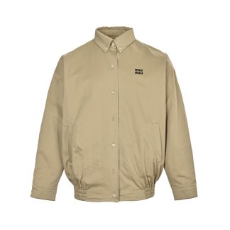 Miu Miu Chino Cloth Blouson Button-up Jacket- Khaki