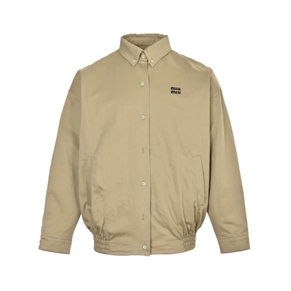 Miu Miu Chino Cloth Blouson Button-up Jacket- Khaki