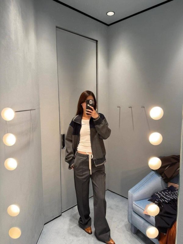 Miu Miu Velvet-trim Bomber Jacket- Grey (6) Miu Miu Velvet-trim Bomber Jacket- Grey