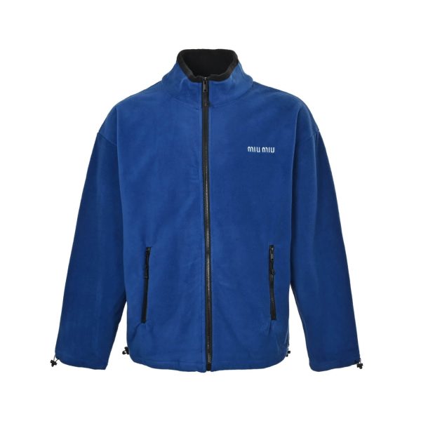Miu Miu Windbreaker Fleece Zip-Up Jacket- Blue