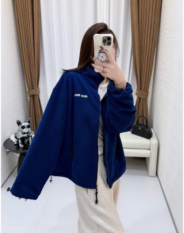 Miu Miu Windbreaker Fleece Zip-Up Jacket- Blue