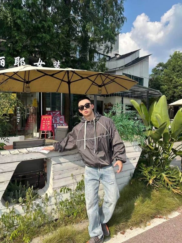 Miu Miu zip-up Hooded Trench Bomber Jacket- Gray