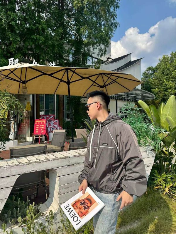 Miu Miu zip-up Hooded Trench Bomber Jacket- Gray