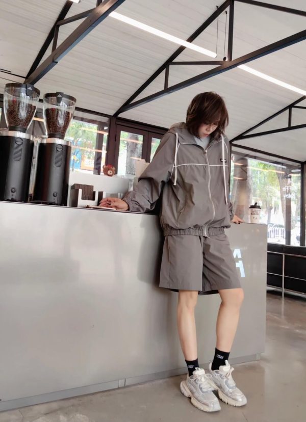 Miu Miu zip-up Hooded Trench Bomber Jacket- Gray