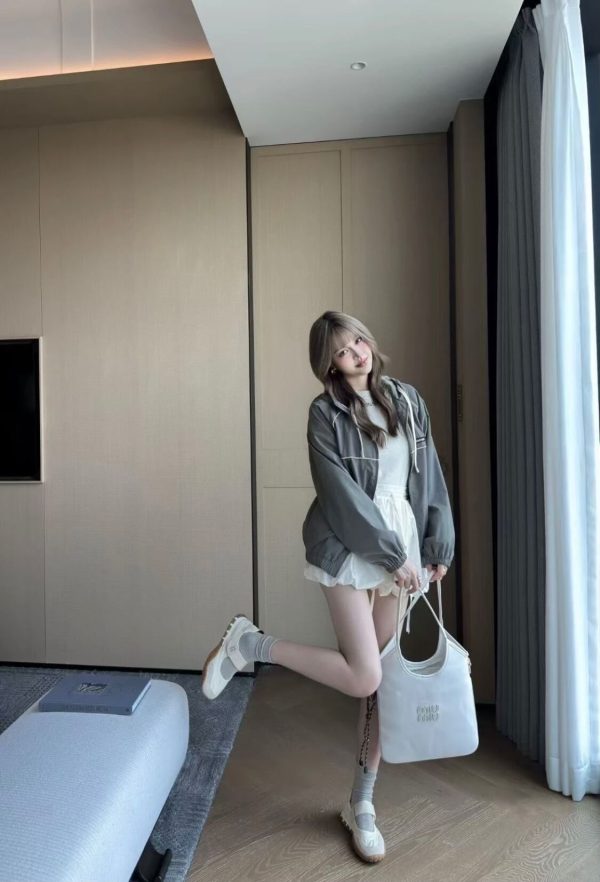 Miu Miu zip-up Hooded Trench Bomber Jacket- Gray