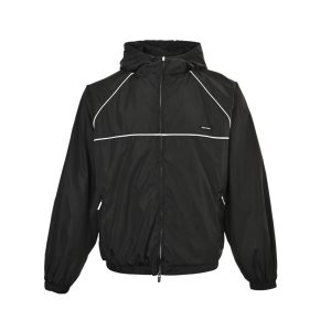 Miu Miu zip-up Hooded Trench Bomber Jacket- Black