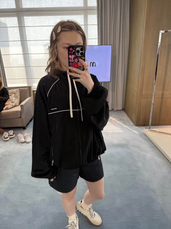 Miu Miu zip-up Hooded Trench Bomber Jacket- Black (5) Miu Miu zip-up Hooded Trench Bomber Jacket- Black