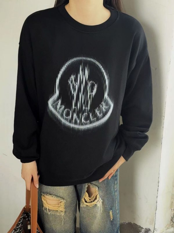 Moncler Blurred Logo Crew Neck Sweatshirt- Black