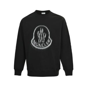 Moncler Blurred Logo Crew Neck Sweatshirt- Black