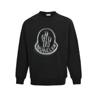 Moncler Blurred Logo Crew Neck Sweatshirt- Black
