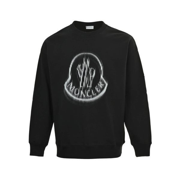 Moncler Blurred Logo Crew Neck Sweatshirt- Black