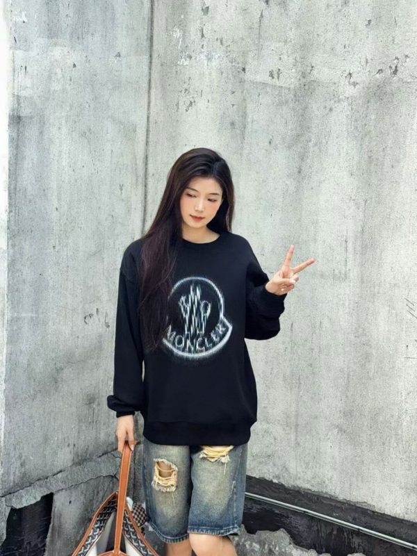 Moncler Blurred Logo Crew Neck Sweatshirt- Black