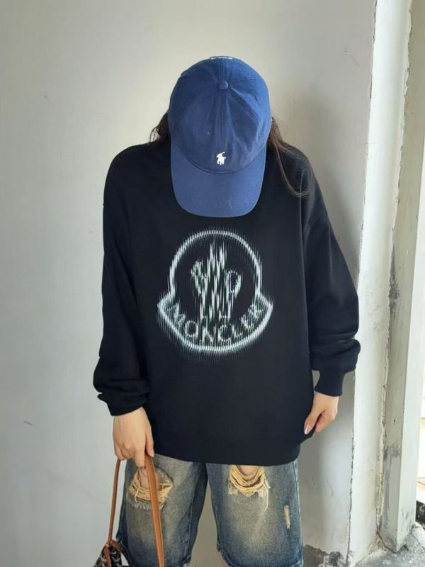 Moncler Blurred Logo Crew Neck Sweatshirt- Black