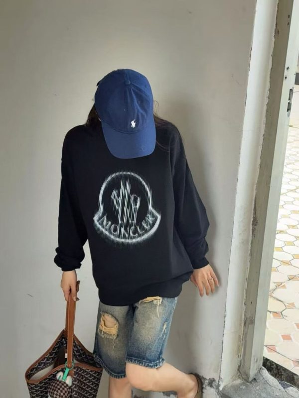 Moncler Blurred Logo Crew Neck Sweatshirt- Black