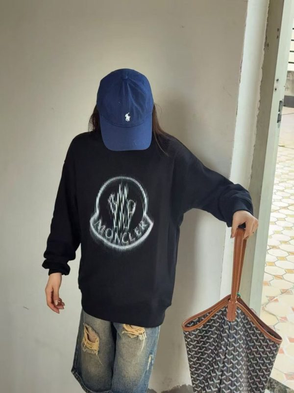 Moncler Blurred Logo Crew Neck Sweatshirt- Black