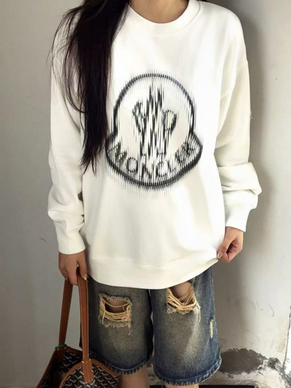 Moncler Blurred Logo Crew Neck Sweatshirt- White (3) Moncler Blurred Logo Crew Neck Sweatshirt- White