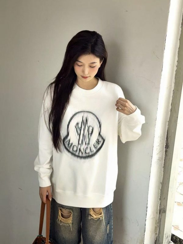 Moncler Blurred Logo Crew Neck Sweatshirt- White (5) Moncler Blurred Logo Crew Neck Sweatshirt- White